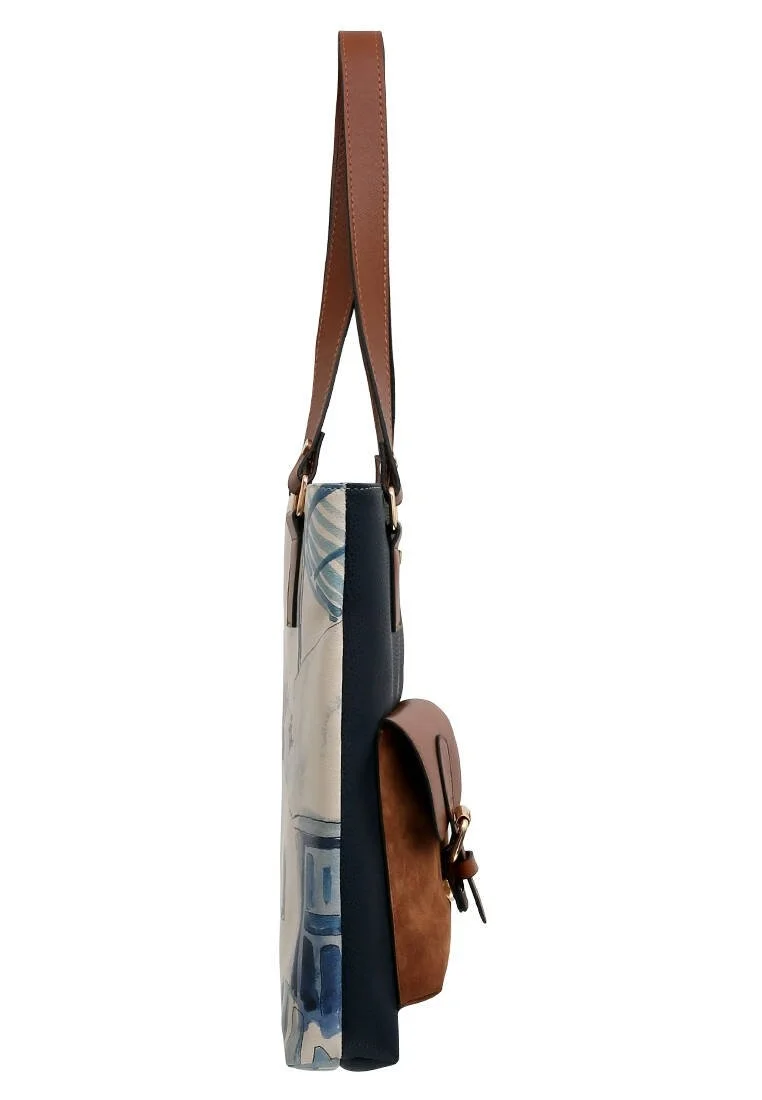 Femme Cuir Vegan Bleu Foncé Sac d'épaule - Paperflower Motif