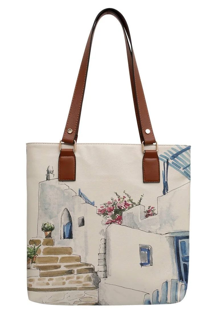 Femme Cuir Vegan Bleu Foncé Sac d'épaule - Paperflower Motif