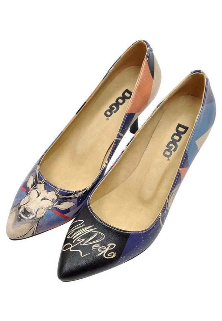 Femme Cuir Vegan Bleu Foncé Talons Hauts - Oh my deer Motif