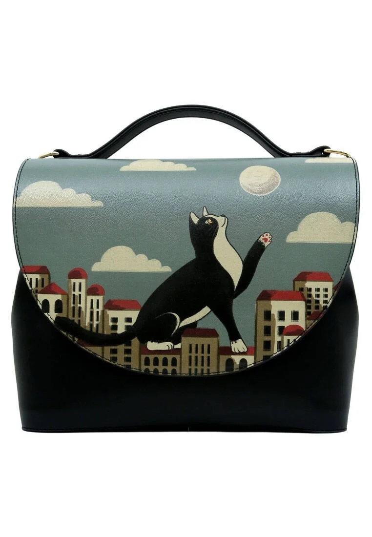 Femme Cuir Vegan Bleu Sac à Main - Over the Moon Motif