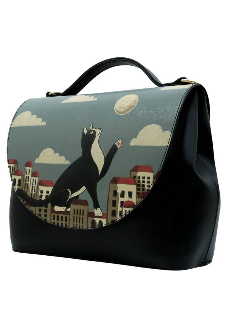 Femme Cuir Vegan Bleu Sac à Main - Over the Moon Motif