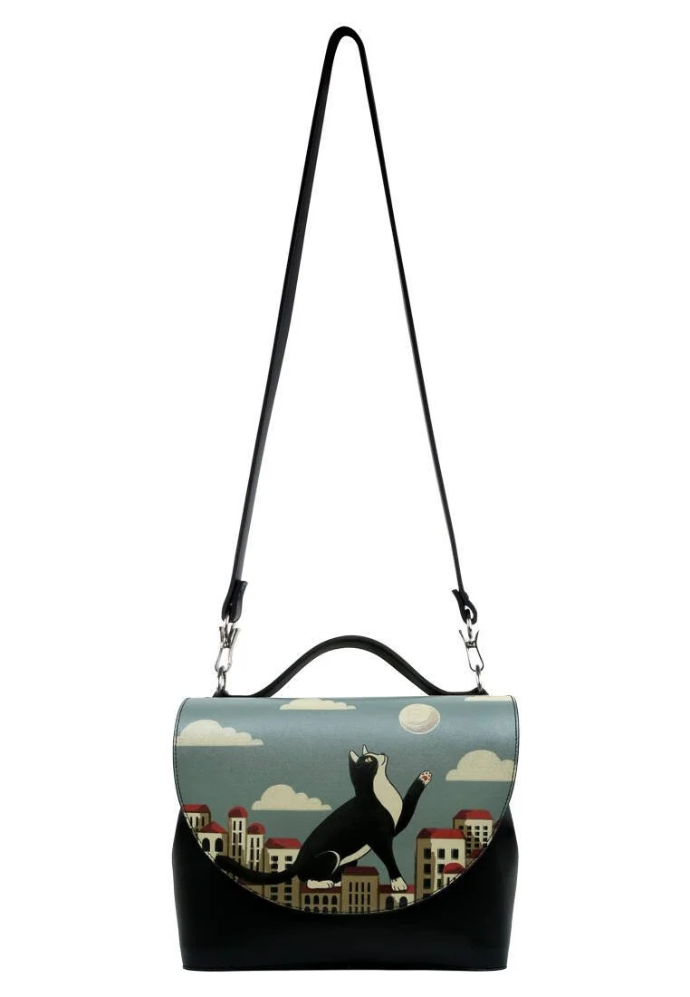 Femme Cuir Vegan Bleu Sac à Main - Over the Moon Motif