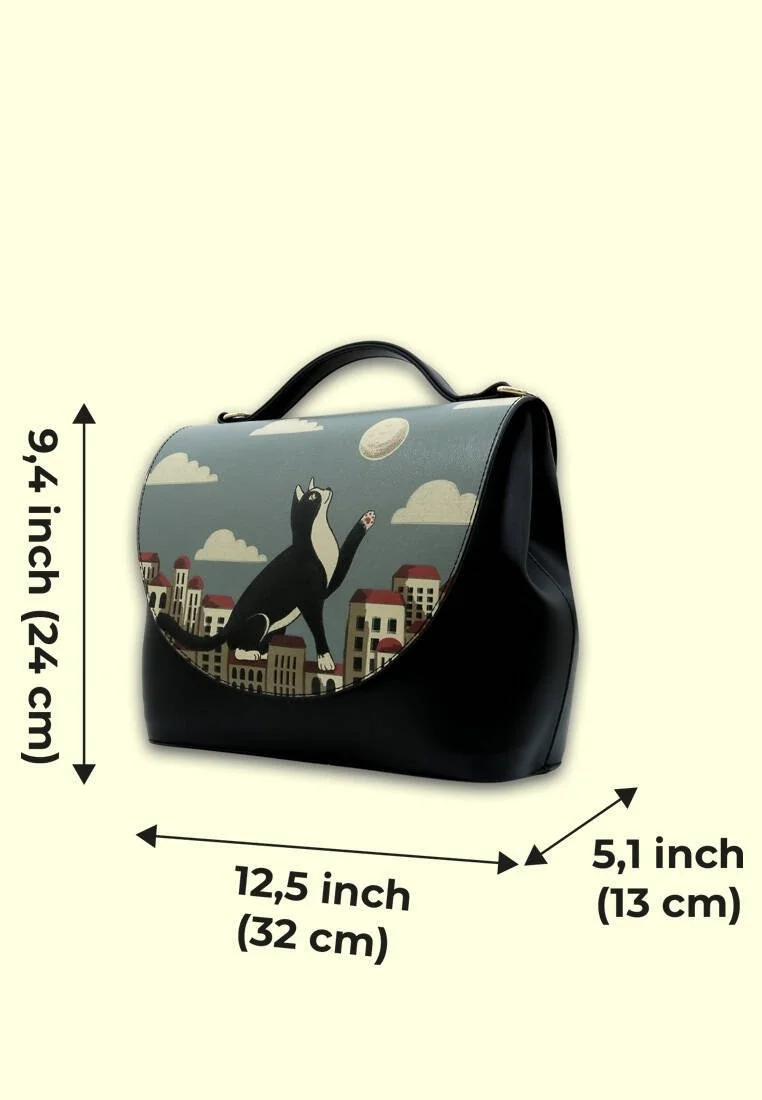 Femme Cuir Vegan Bleu Sac à Main - Over the Moon Motif