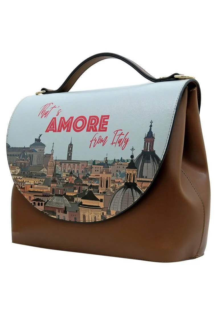 Femme Cuir Vegan Bleu Sac à Main - That's Amore from Italy Motif