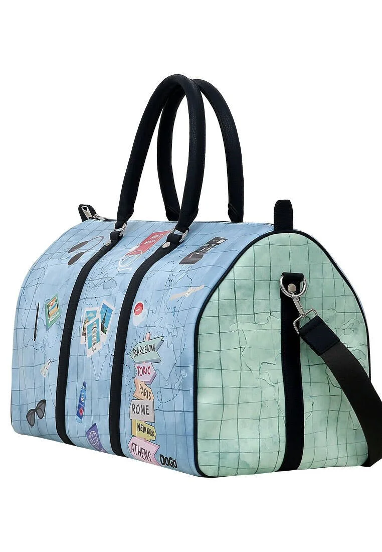 Dogo - Femme Cuir Vegan Bleu Sac de Voyage - Ready to Travel Motif (1)