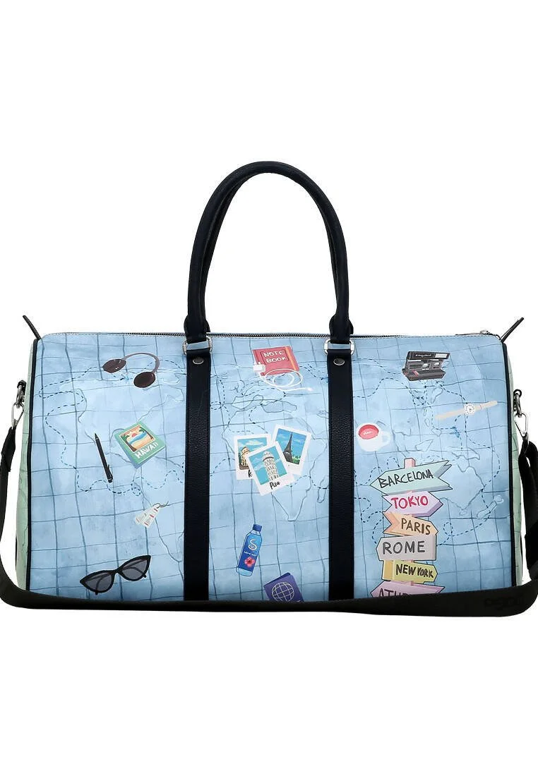 Femme Cuir Vegan Bleu Sac de Voyage - Ready to Travel Motif Femme Cuir Vegan Bleu Sac de Voyage - Ready to Travel Motif