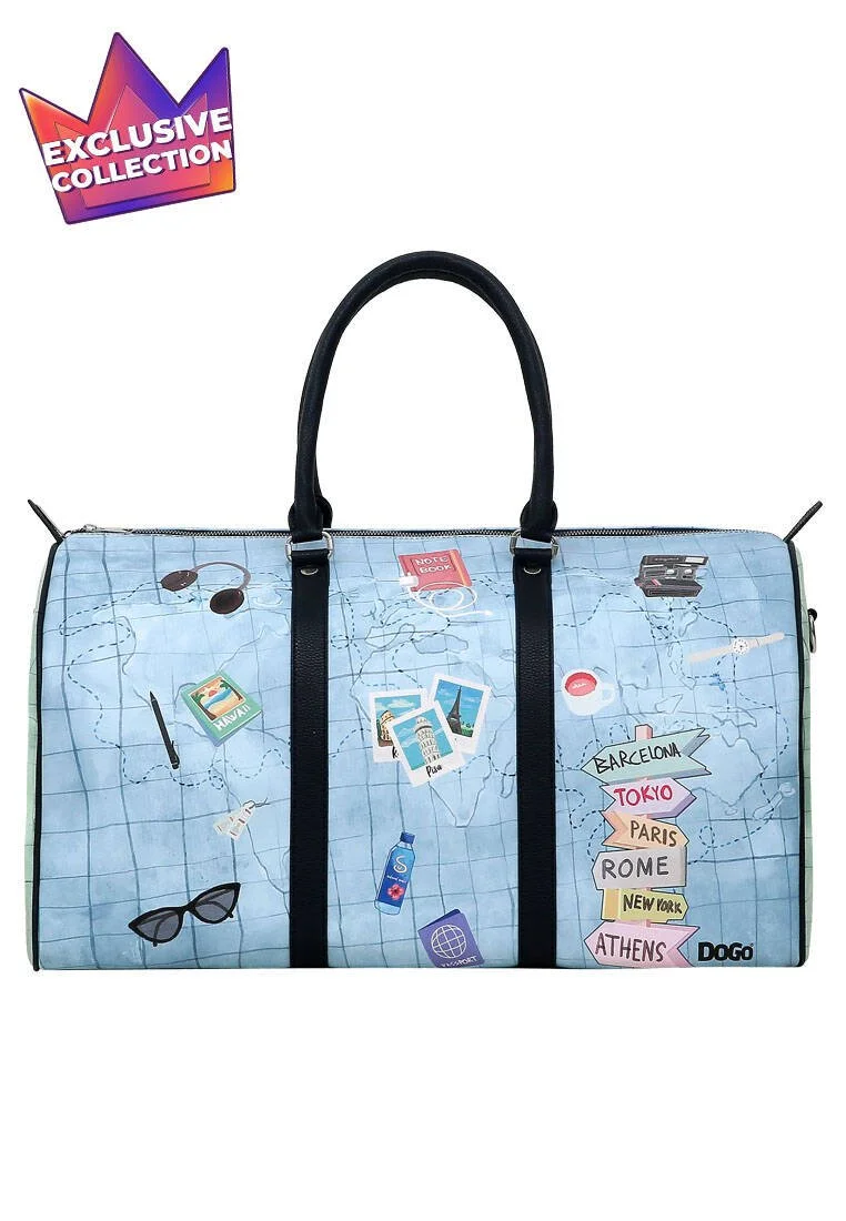 Dogo - Femme Cuir Vegan Bleu Sac de Voyage - Ready to Travel Motif