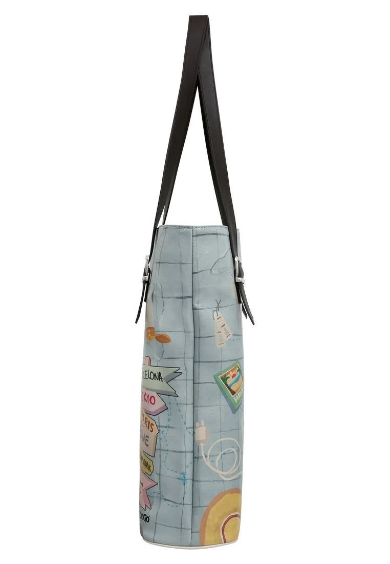 Femme Cuir Vegan Bleu Sac d'épaule - Ready to Travel Motif