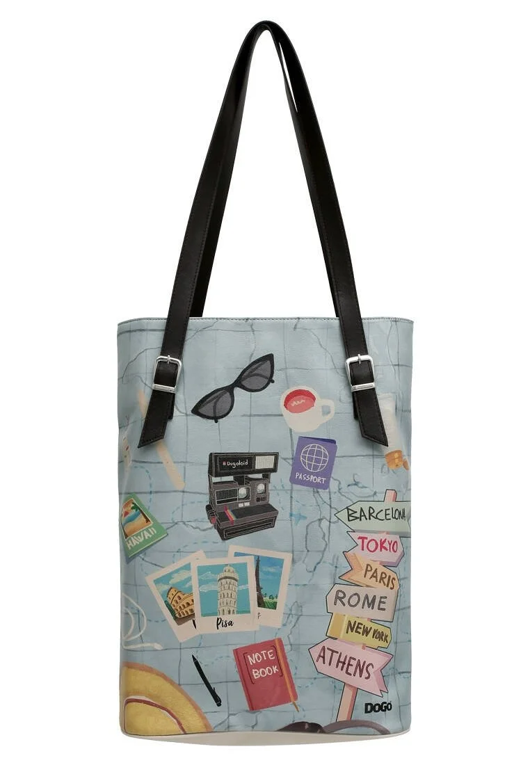 Femme Cuir Vegan Bleu Sac d'épaule - Ready to Travel Motif