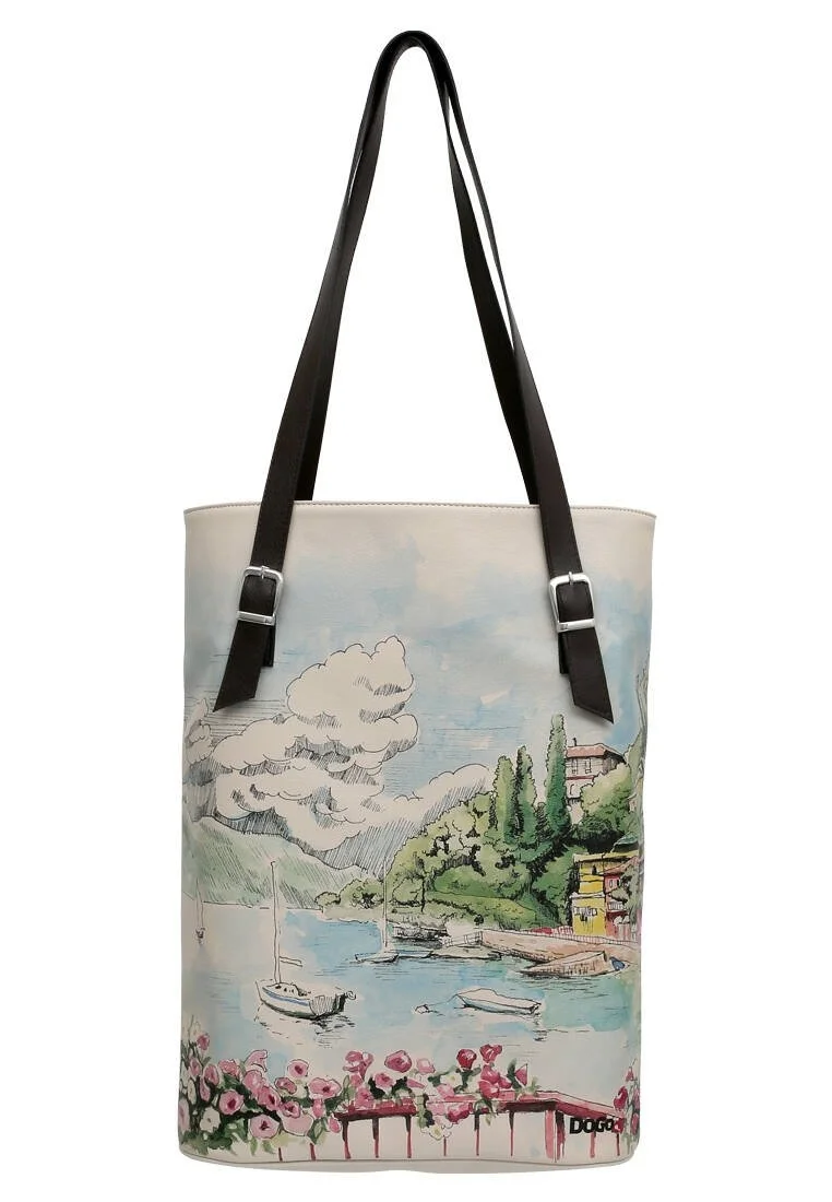 Femme Cuir Vegan Bleu Sac d'épaule - Lago di Como Motif