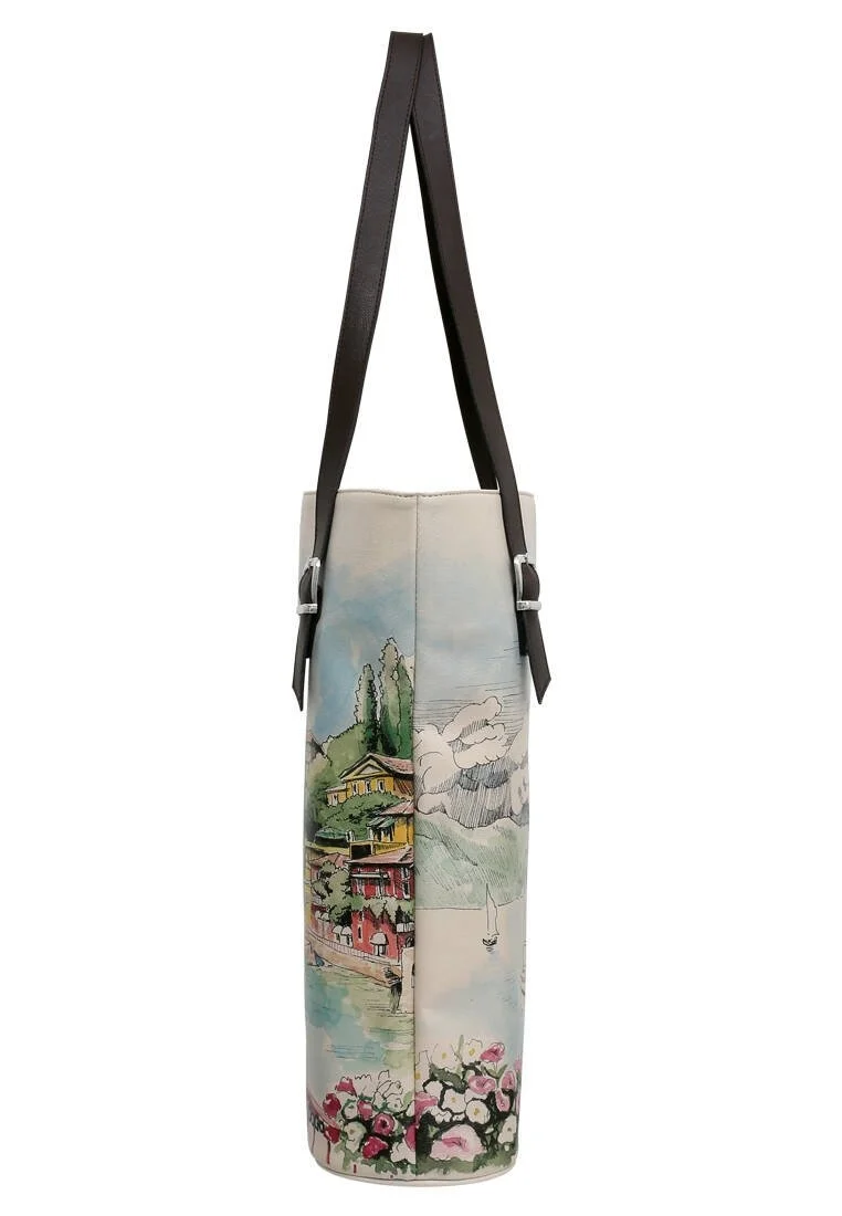 Femme Cuir Vegan Bleu Sac d'épaule - Lago di Como Motif
