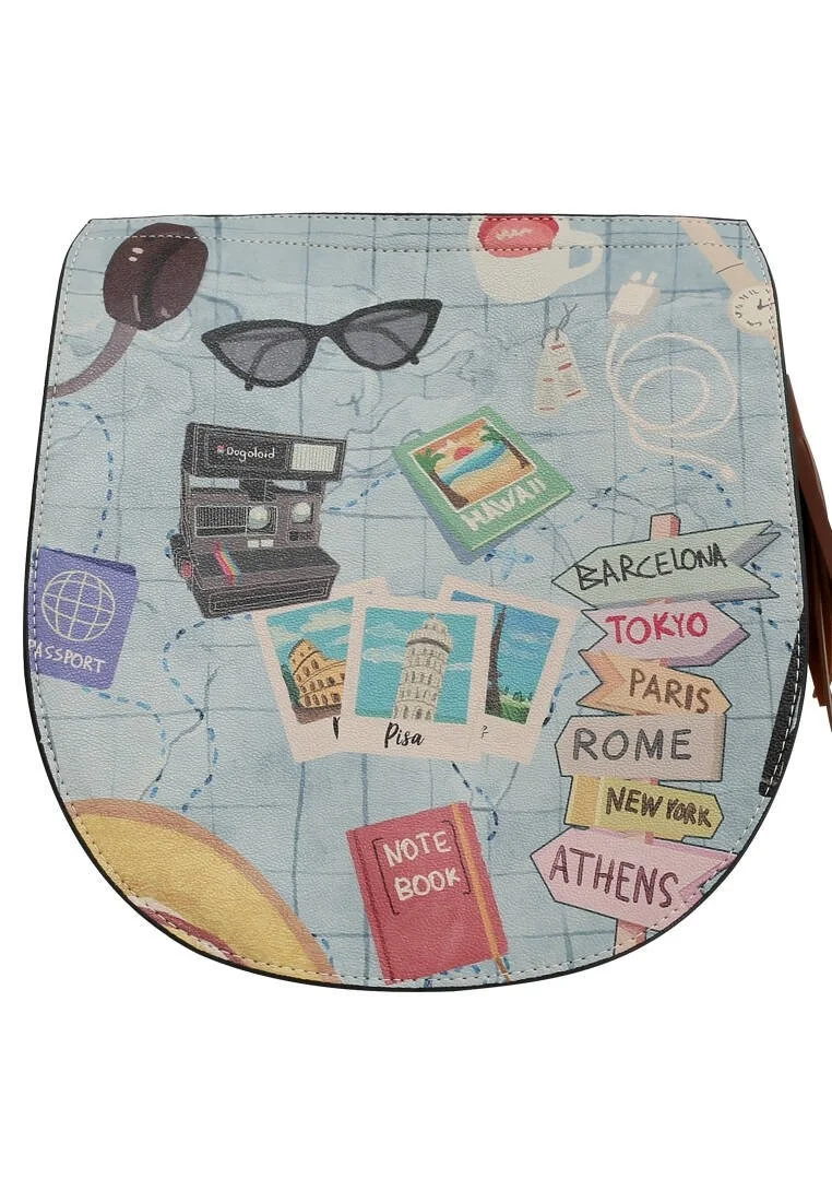 Femme Cuir Vegan Bleu Sac d'épaule - Ready to Travel Motif