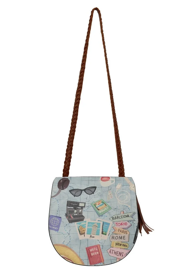 Femme Cuir Vegan Bleu Sac d'épaule - Ready to Travel Motif