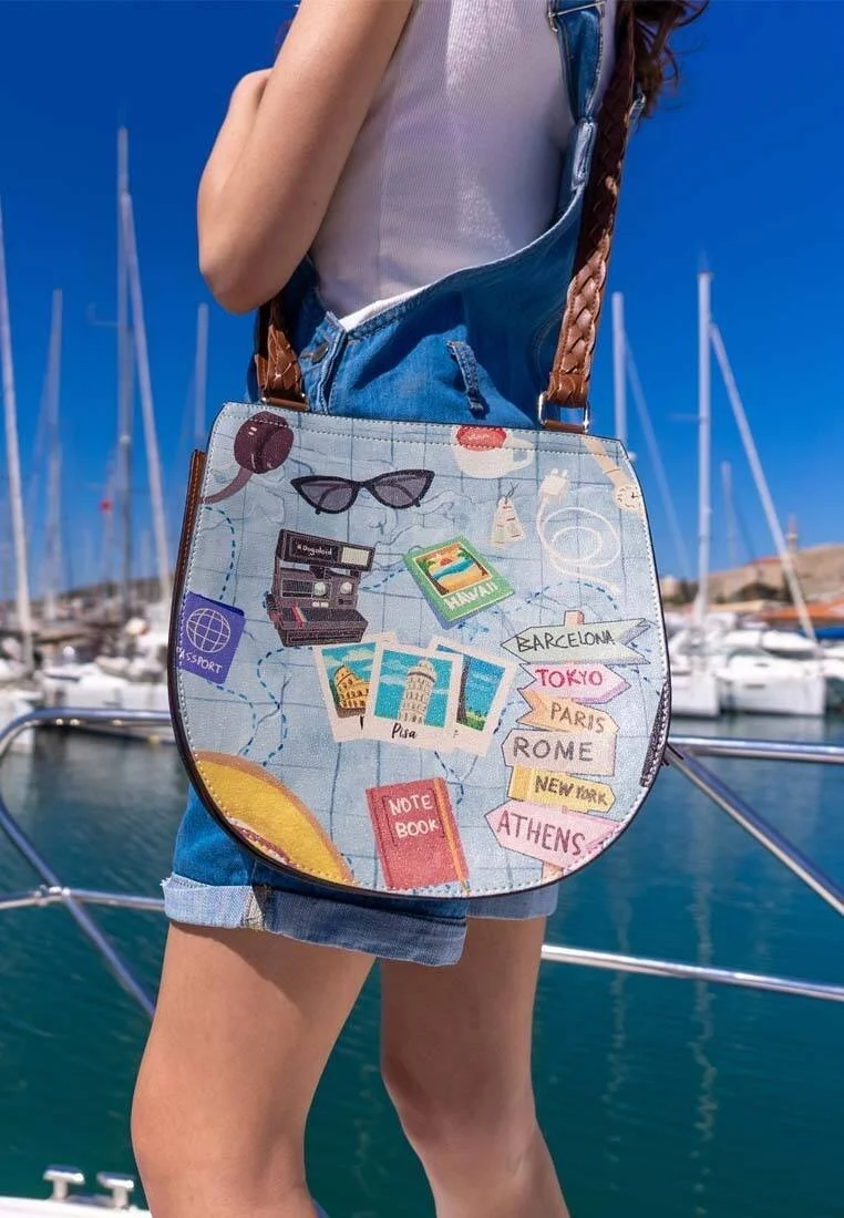 Femme Cuir Vegan Bleu Sac d'épaule - Ready to Travel Motif