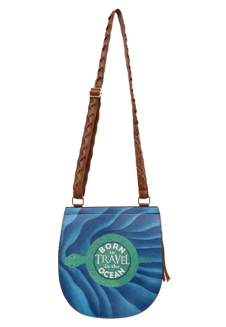 Femme Cuir Vegan Bleu Sac d'épaule - Born to Travel in the Ocean Motif