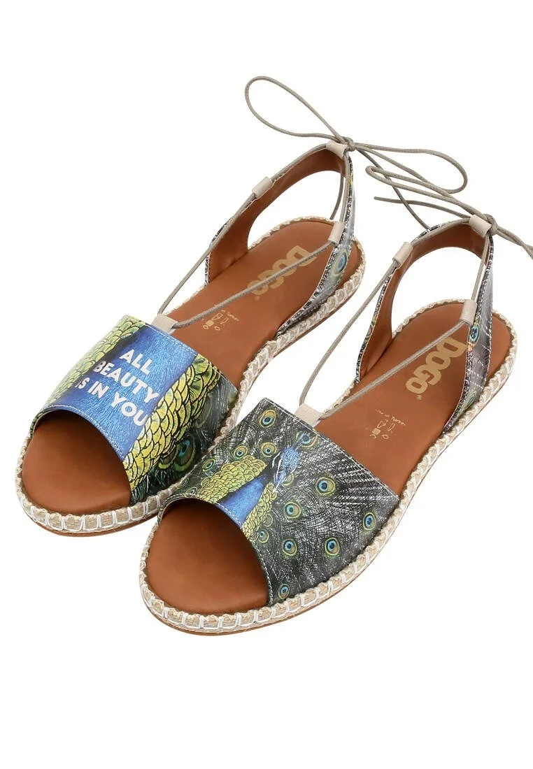 Femme Cuir Vegan Bleu Sandales à Lacets - All Beauty is in You Motif
