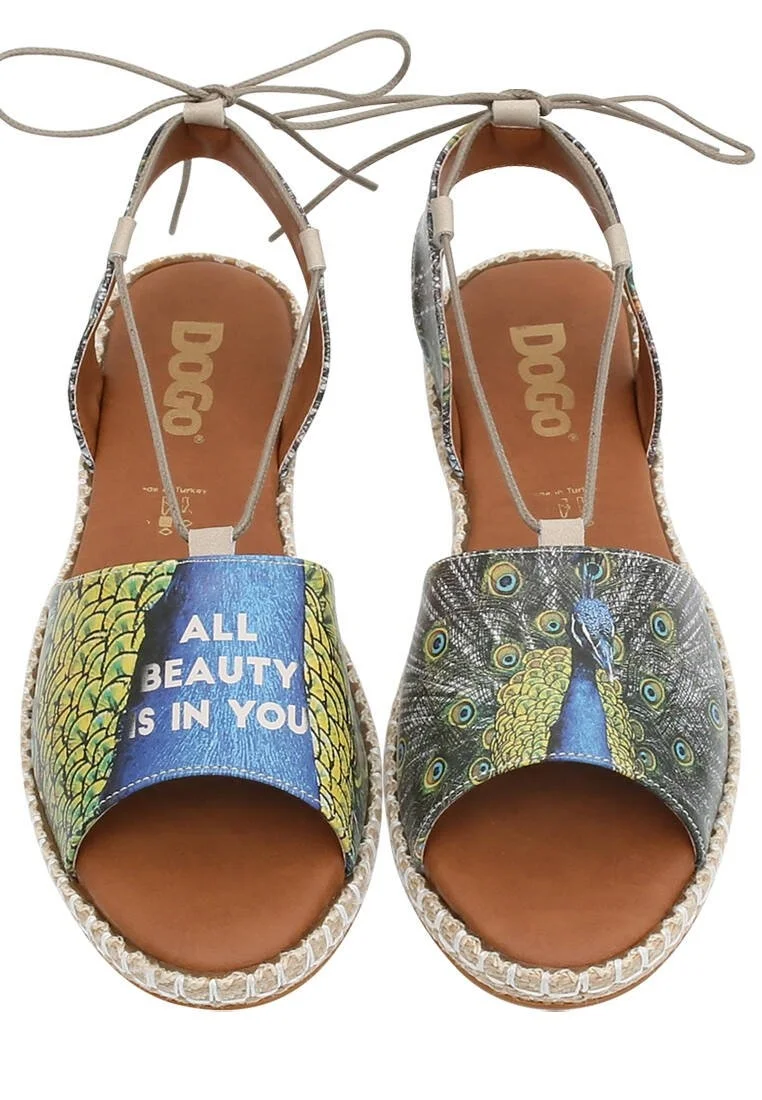 Femme Cuir Vegan Bleu Sandales à Lacets - All Beauty is in You Motif