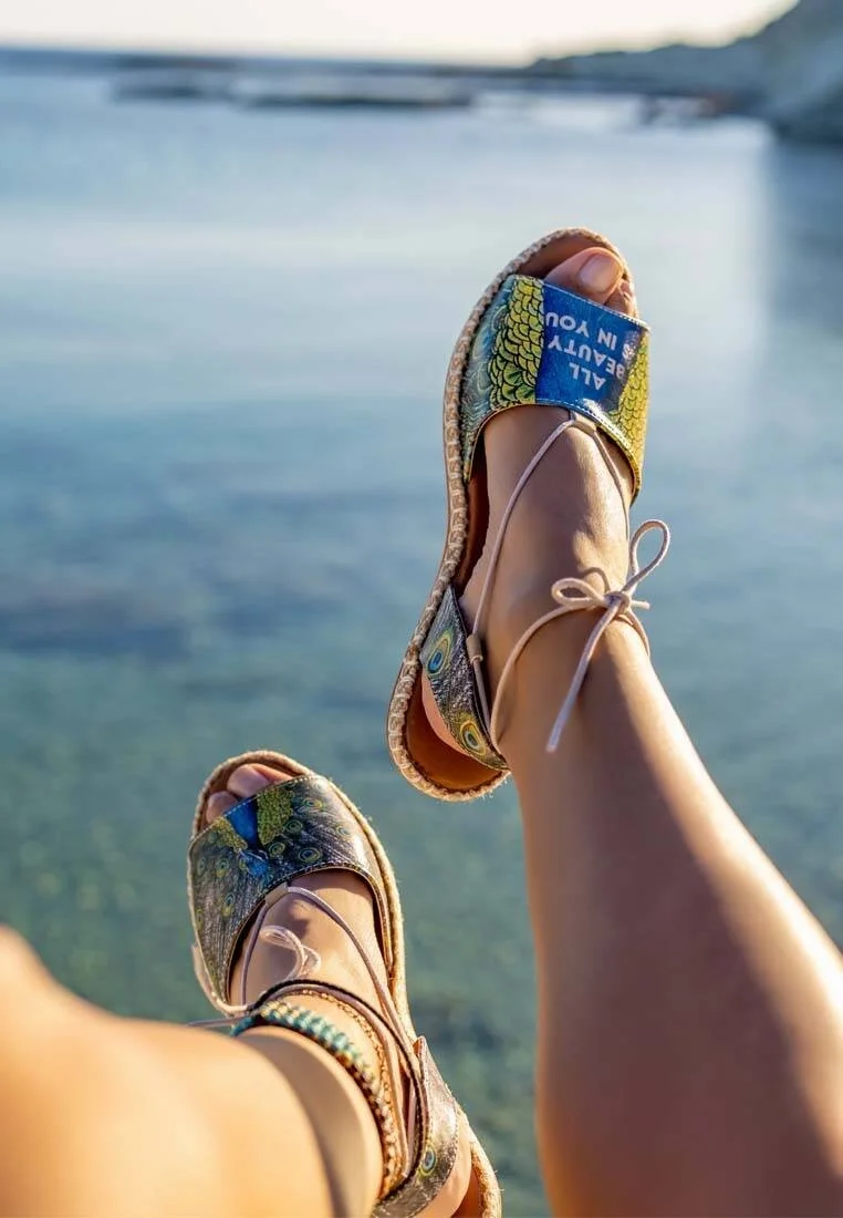 Femme Cuir Vegan Bleu Sandales à Lacets - All Beauty is in You Motif