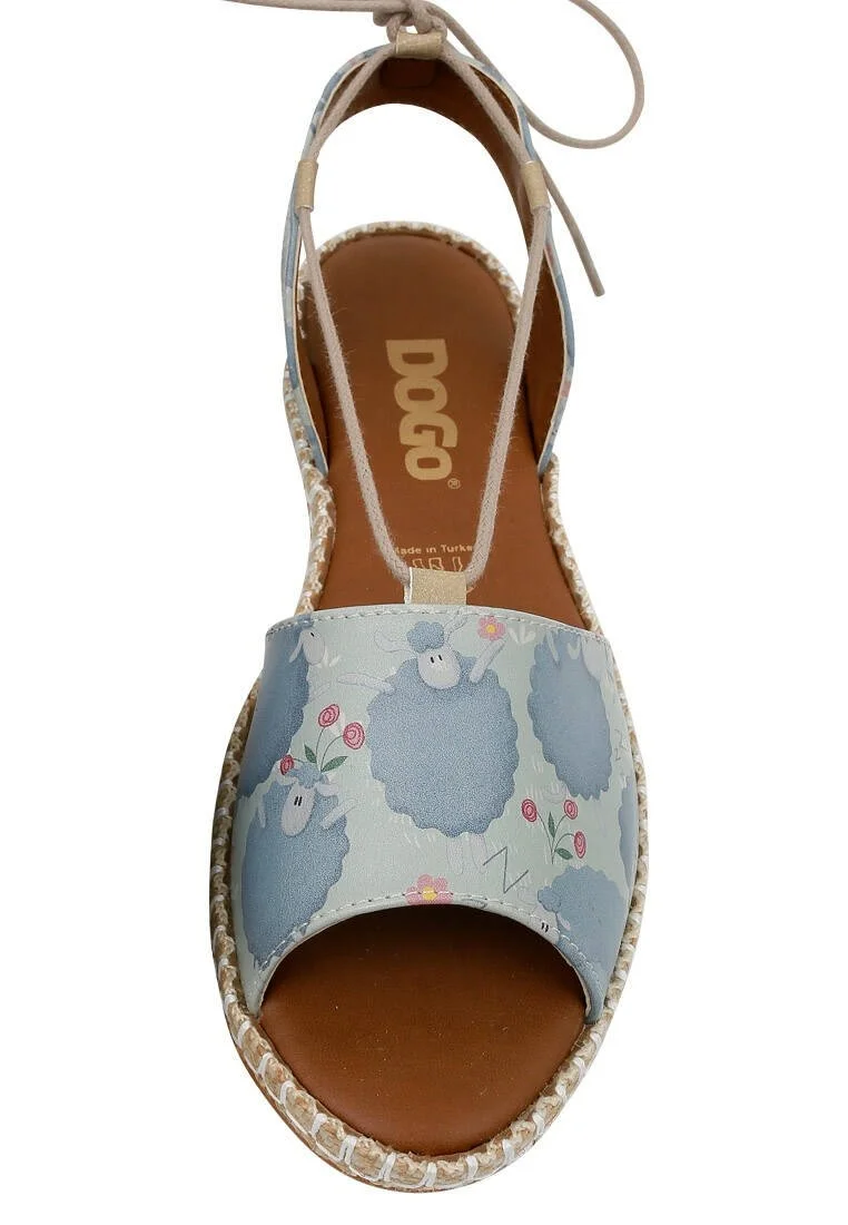 Femme Cuir Vegan Bleu Sandales à Lacets - Sleep Factory Motif