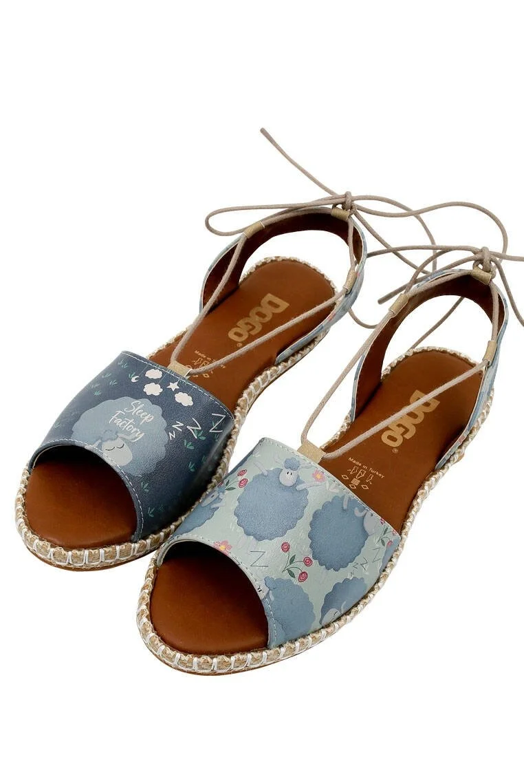 Femme Cuir Vegan Bleu Sandales à Lacets - Sleep Factory Motif