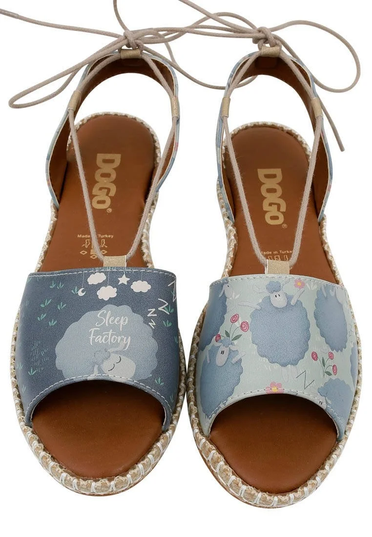 Femme Cuir Vegan Bleu Sandales à Lacets - Sleep Factory Motif