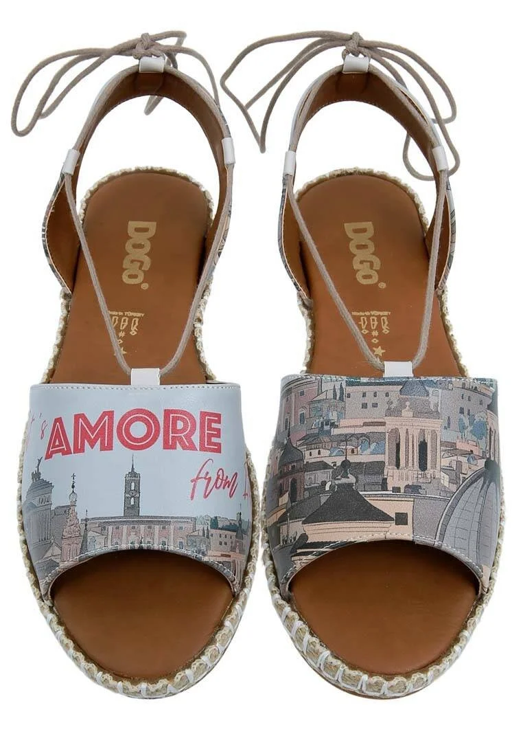 Femme Cuir Vegan Bleu Sandales à Lacets - That's Amore from Italy Motif