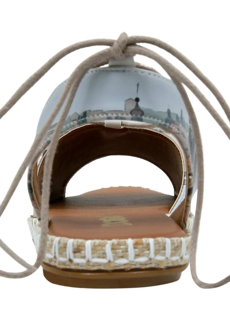 Femme Cuir Vegan Bleu Sandales à Lacets - That's Amore from Italy Motif