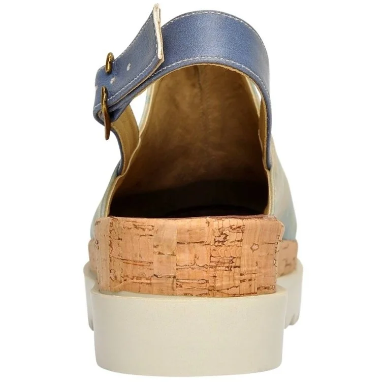 Femme Cuir Vegan Bleu Sandales Compensées - Caretta-Hey Dude Motif