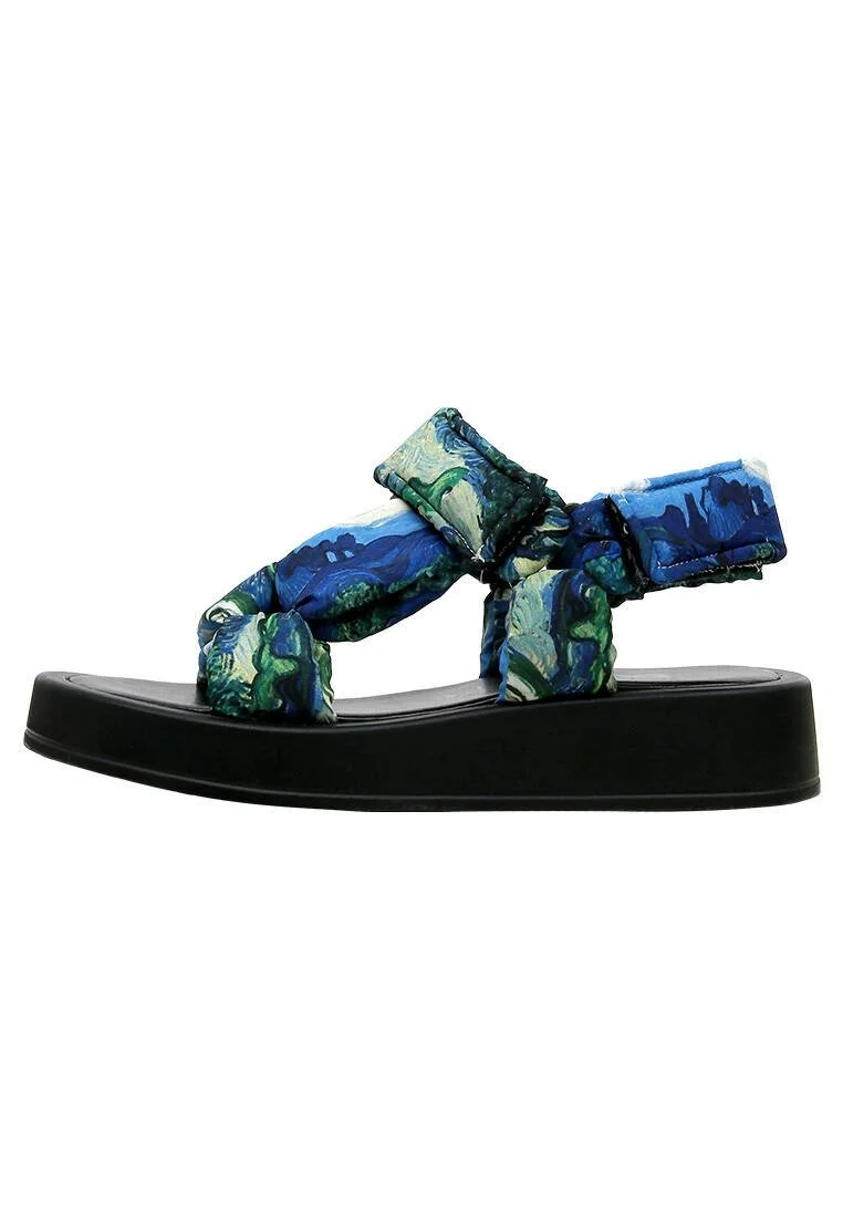 Femme Cuir Vegan Bleu Sandales Compensées - Vincent van Gogh The Olive Trees Motif