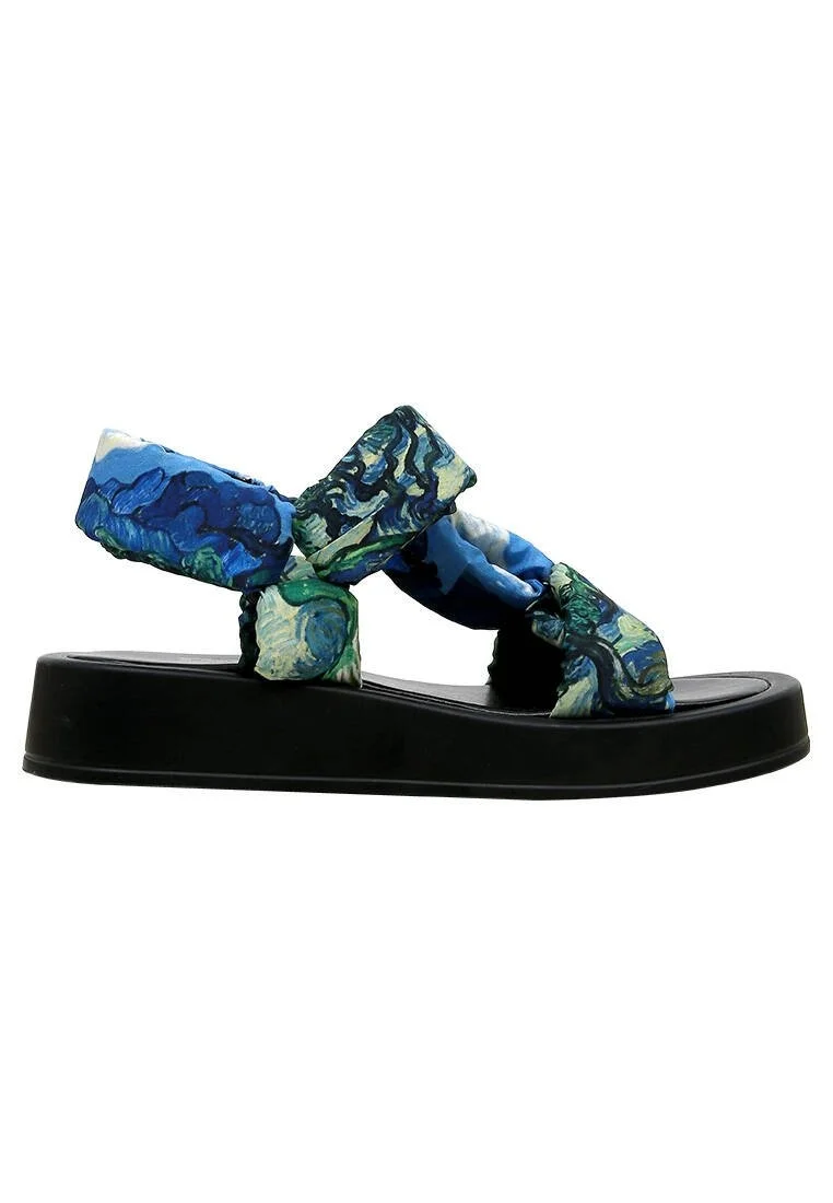 Femme Cuir Vegan Bleu Sandales Compensées - Vincent van Gogh The Olive Trees Motif