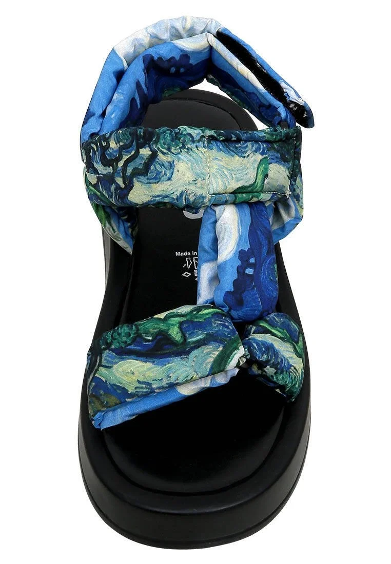 Femme Cuir Vegan Bleu Sandales Compensées - Vincent van Gogh The Olive Trees Motif