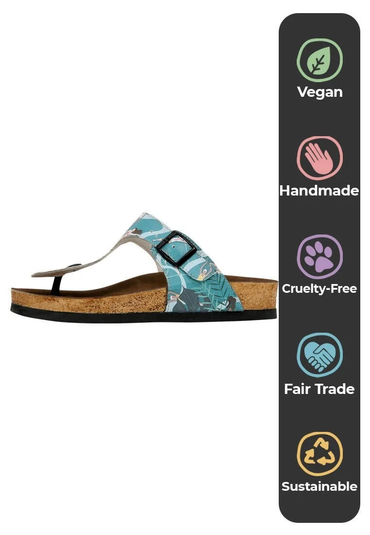Femme Cuir Vegan Bleu Sandales - Let's Swim Motif