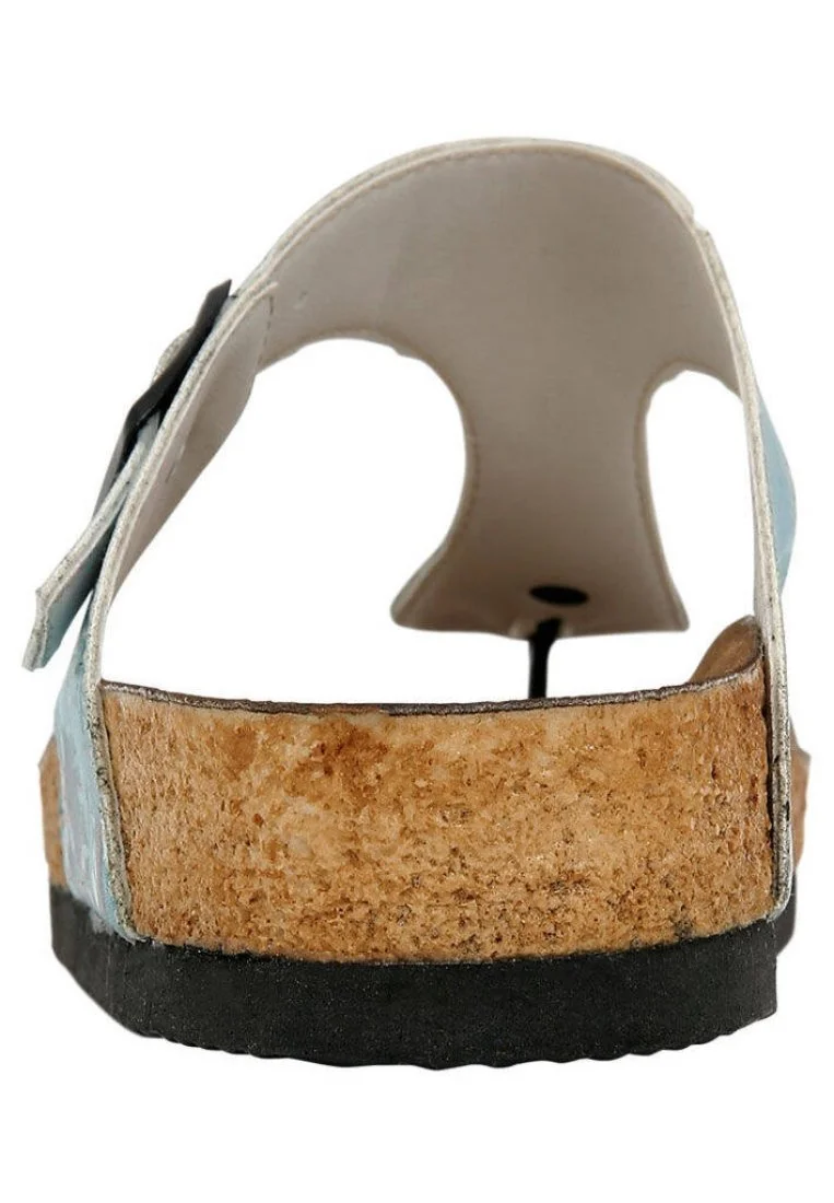 Femme Cuir Vegan Bleu Sandales - Let's Swim Motif