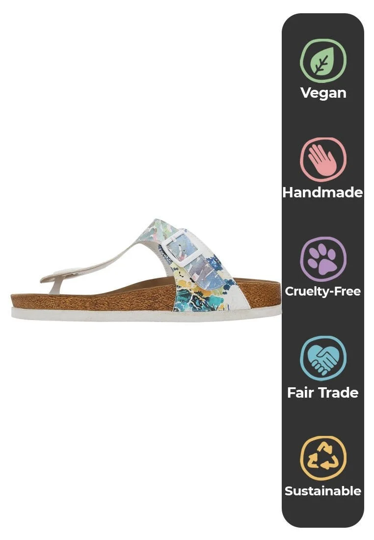 Femme Cuir Vegan Bleu Sandales - Somewhere in Time Motif