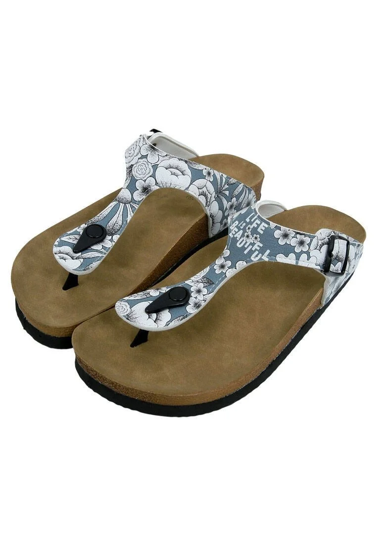 Femme Cuir Vegan Bleu Sandales - Life is Beautiful Motif