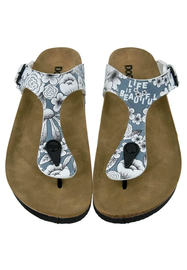 Femme Cuir Vegan Bleu Sandales - Life is Beautiful Motif