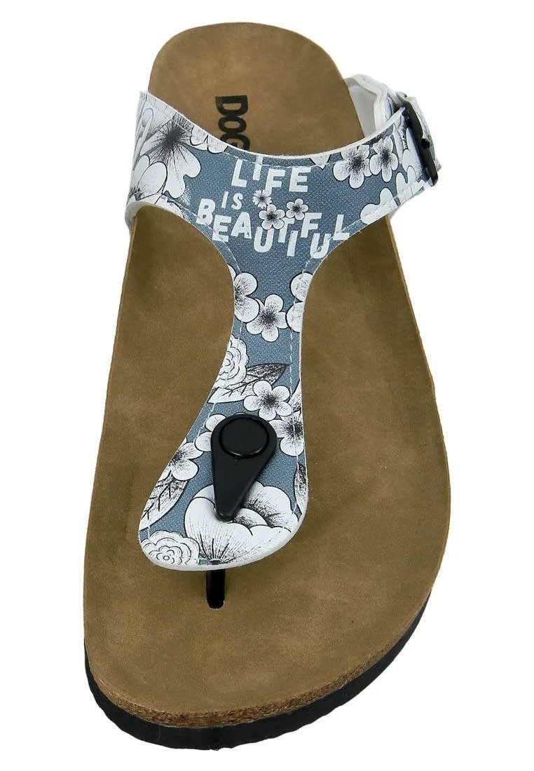 Femme Cuir Vegan Bleu Sandales - Life is Beautiful Motif