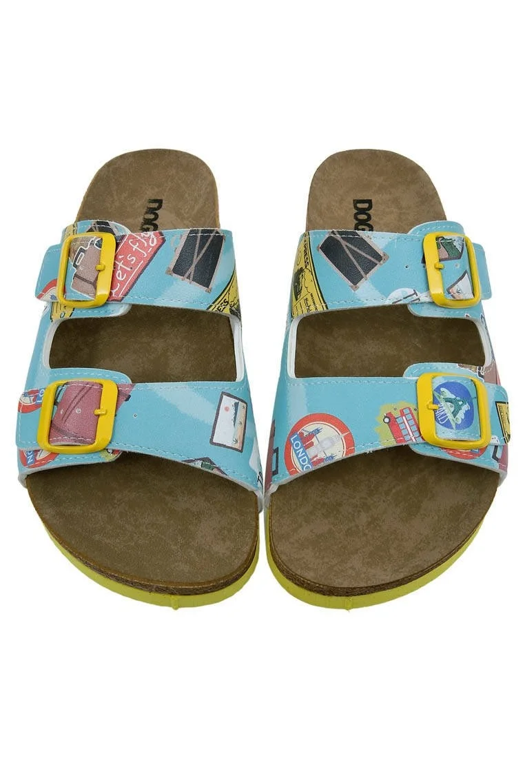 Femme Cuir Vegan Bleu Sandales - Let's Fly Motif