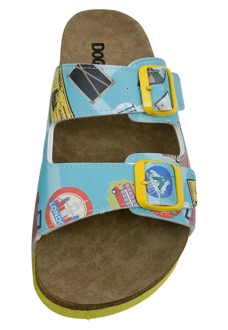Femme Cuir Vegan Bleu Sandales - Let's Fly Motif