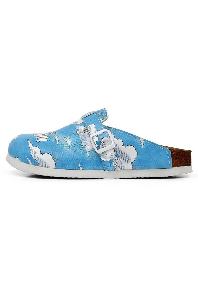 Femme Cuir Vegan Bleu Sandales - Galata Cat Motif