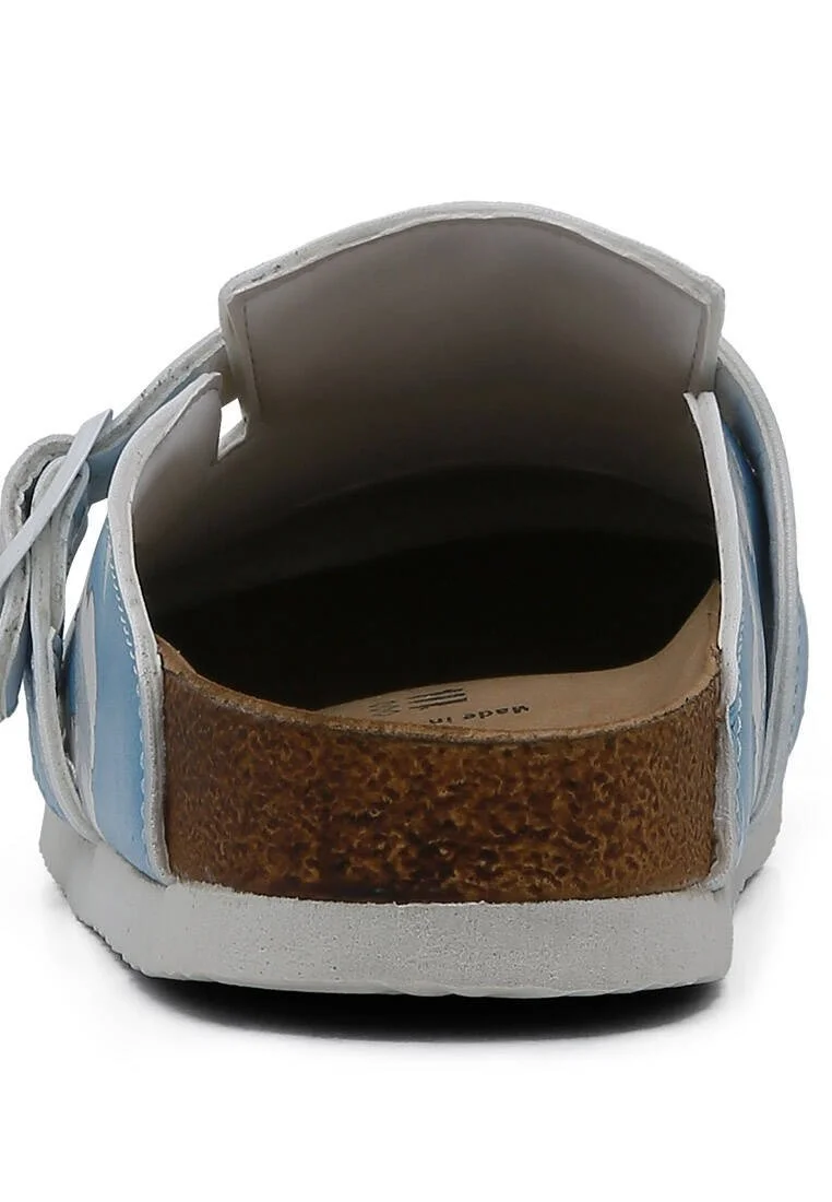 Femme Cuir Vegan Bleu Sandales - Galata Cat Motif