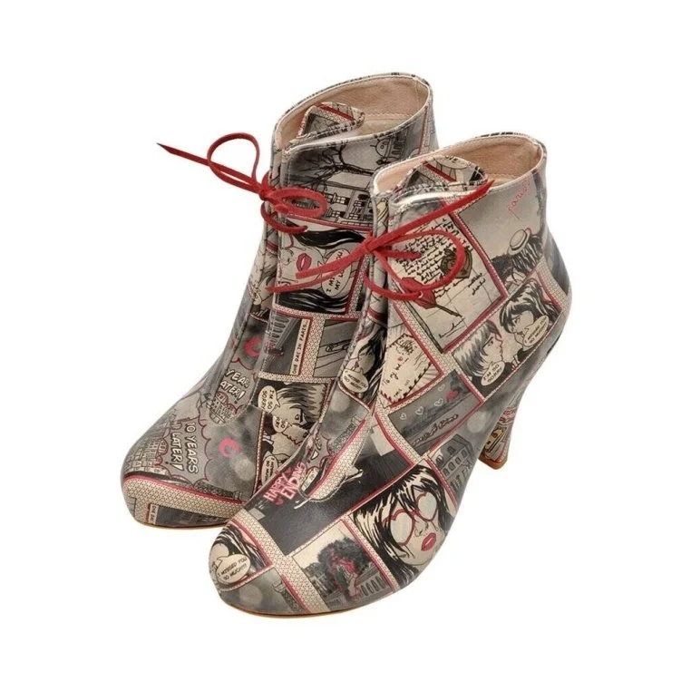 Femme Cuir Vegan Gris Bottes à Talons Hauts - Love in Paris Motif