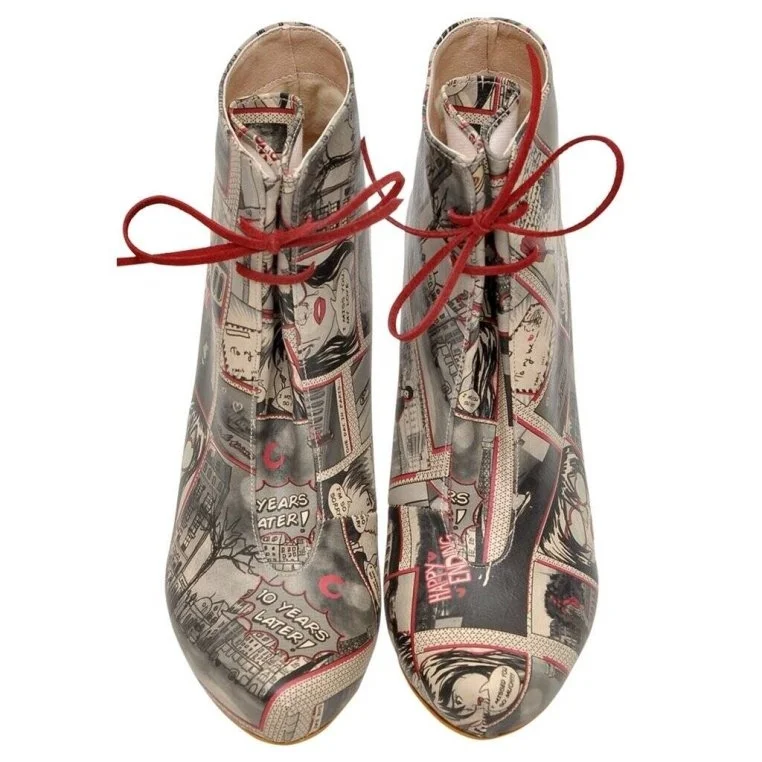 Femme Cuir Vegan Gris Bottes à Talons Hauts - Love in Paris Motif