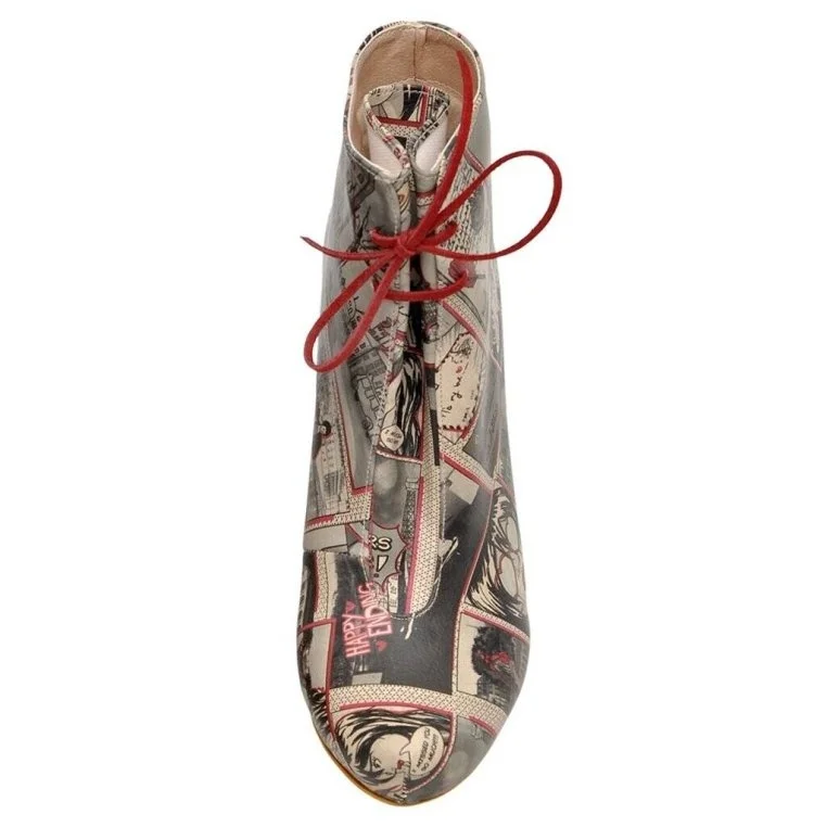 Femme Cuir Vegan Gris Bottes à Talons Hauts - Love in Paris Motif