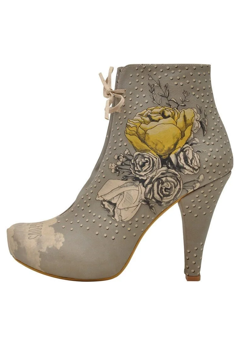 Femme Cuir Vegan Gris Bottes à Talons Hauts - Look Gorgeous Motif