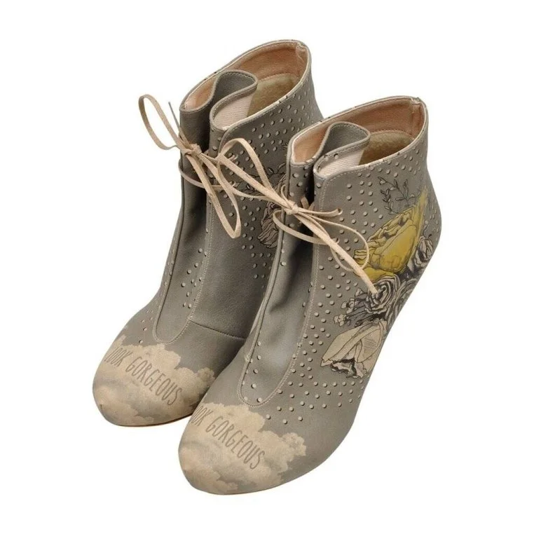 Femme Cuir Vegan Gris Bottes à Talons Hauts - Look Gorgeous Motif