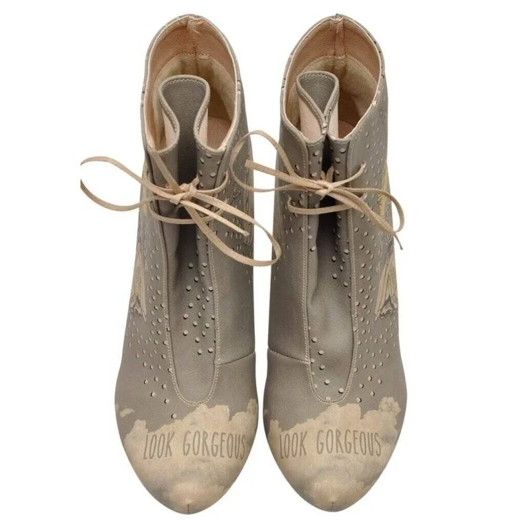 Femme Cuir Vegan Gris Bottes à Talons Hauts - Look Gorgeous Motif