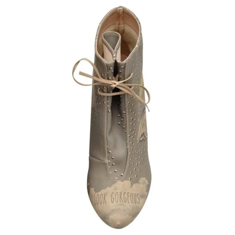 Femme Cuir Vegan Gris Bottes à Talons Hauts - Look Gorgeous Motif