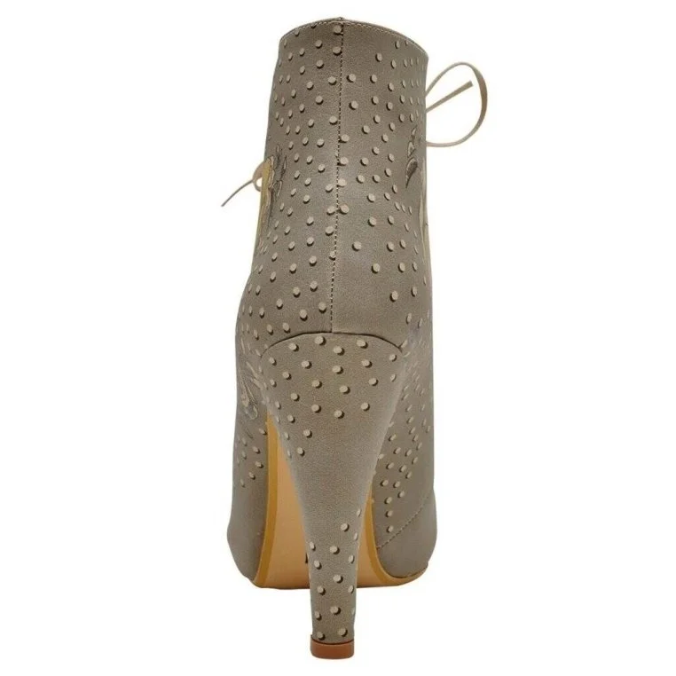 Femme Cuir Vegan Gris Bottes à Talons Hauts - Look Gorgeous Motif