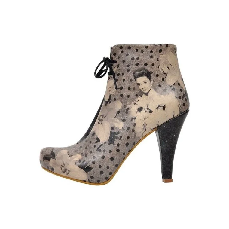 Femme Cuir Vegan Gris Bottes à Talons Hauts - Black Dress Motif